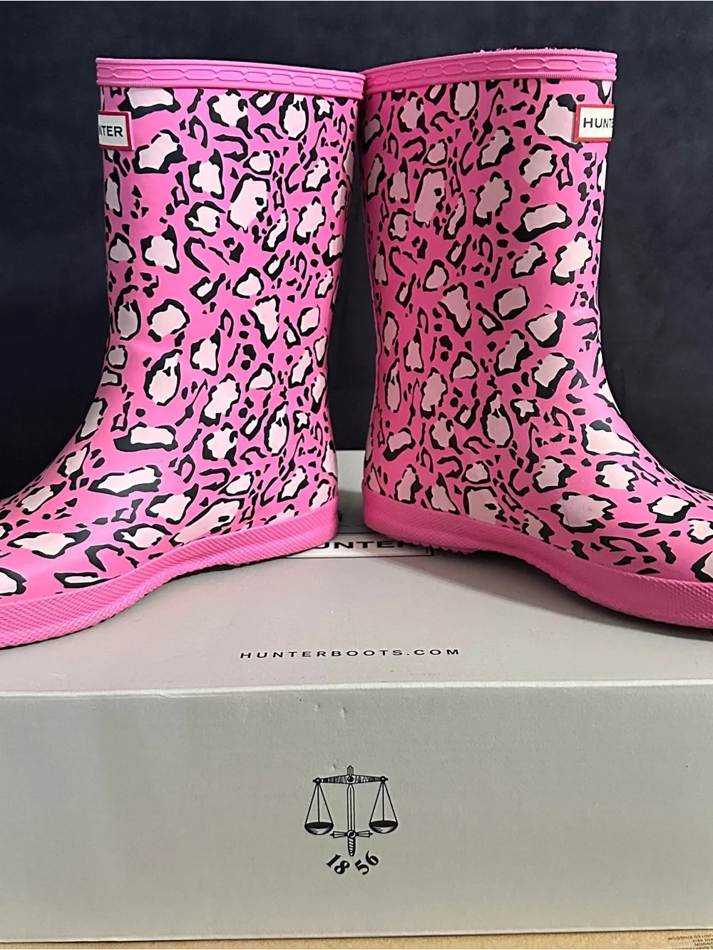 Hunter Pink Leopard-Print Rubber Boots